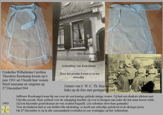 1493 Door het poortje naar school.
Ze was erg creatief zie de schortjes.
