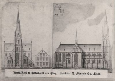 Schets-van-R-K-Kerk-met-pastorie
R K Kerk met de Pastorie-  Westzijde met toren-  Noordzijde-  De architect was IJ Bijvoets Gzn uit Amsterdam-  De orginele tekening staat in de atlas RANH Haarlem onder Nederhorst den Berg
Trefwoorden: Bouwproject