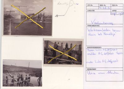 Bouw-Sluis-Het-Hemeltje
Werkzaamheden bouw Sluis het Hemeltje.
Links A.G. de Groot.
September 1932
Trefwoorden: Hilversums Kanaal