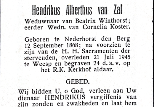 1945 Zal, Hendrikus Alberthus van