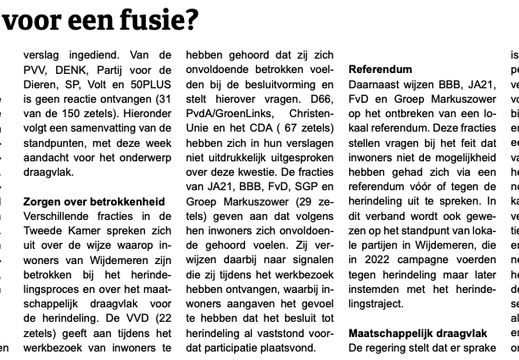 20260409 Draagvlak voor een fusie