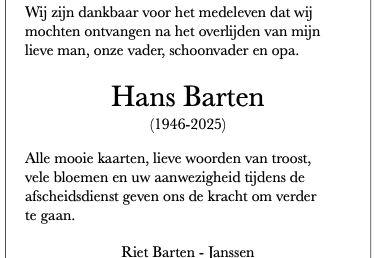 2026 Barten, Hans